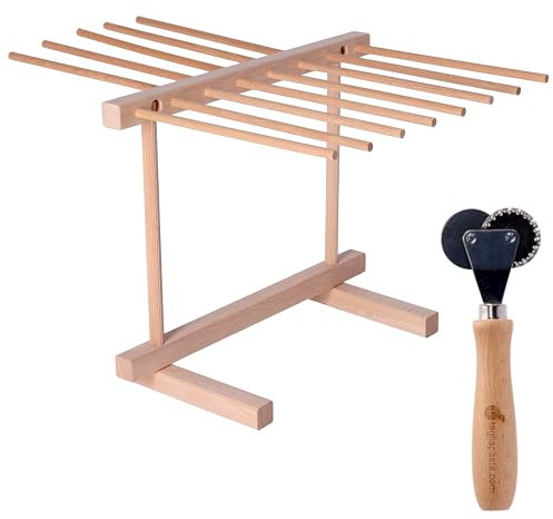Pasta Drying Rack 13 arms + Pasta Cutter Wheel - Double Stainless Steel Wheel - Tagliatelle - Noodle Stand -Dimensions 36x30
