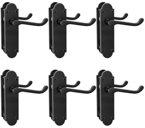 Bwintech 6 Sets Matt Black Richmond Lever on Plate, Latch Furniture, Backplate Door Handles,Suitable for Wooden Doors
