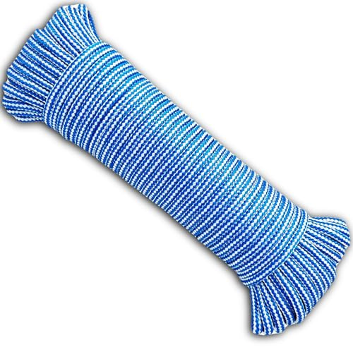 BricoLoco.com Cuerda tendedero. para Tender Ropa en el Exterior o Interior. Tendedero de poleas, Acampada, Camping, jardinería. Polipropileno Trenzado. Ø 4 mm. (Azul 1x15 MTS.)