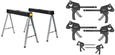 Stanley 1-97-475 Paire de Tréteaux Haute Performance Jusqu'à 350 kg Répartis & Amazon Basics Serre-joints une main Lot de 6-2 pièces 10,16 cm, 4 pièces 15,24 cm, Noir/Gris