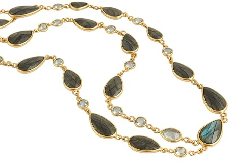 Sophia Rose Jewellery Labradorit & Blautopas Lange Sautoir Halskette 89cm | 925 Sterling Silber Vergoldet - Geschenk für Frauen Geburtstag