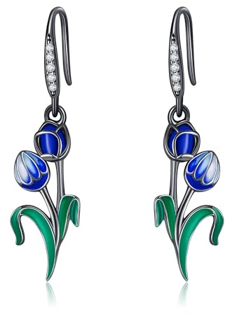 Tulpenohrringe 925 Sterling Silber Lapislazuli Tulpe Ohrhänger Tulpe Ohrgehänge Gothic Blume Schmuck Geschenk für Frauen