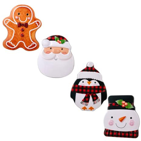 Hoement 4pcs Christmas Cookie Tinplate Box Festive Snowman Gingerbread Design for Treats Snacks and Packaging Convenient Access for Sweets Small Items