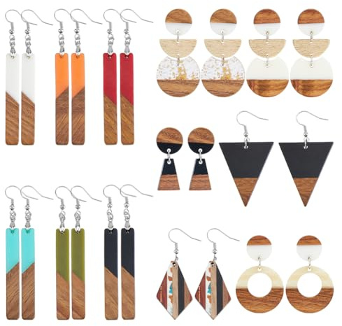 UNICRAFTALE 12 Paar Holzohrringe Bohemian Stil Vintage Stil Baumelnde Holzohrringe Geometrische Ohrringe Ethnischer Stil Statement Ohrringe Aus Holz Schmuck Baumelnde Ohrringe Für Damen