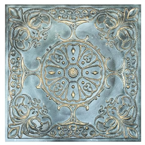 PAINTSDECOR Artistic 3D Ceiling Tile, Interior Decorative Panel, for Groggery PL71 Bluish Gold 10Piece