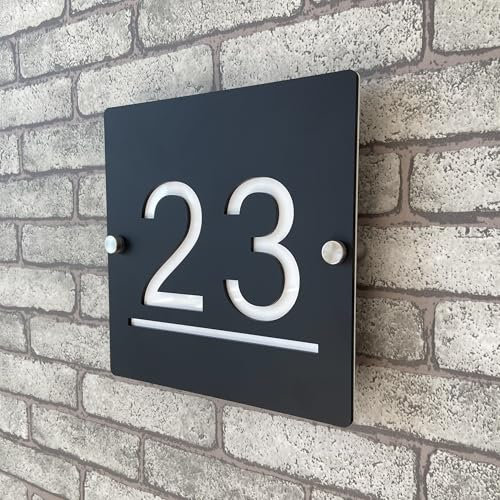 Placa de Número de Casa Personalizada 3D en Acrílico Negro y Blanco, Números Flotantes con Dirección, Placa para Puerta Interior y Exterior, Ideal para Hogar, Hotel, Apartamento, Tienda