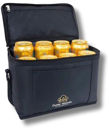 Outer Woods Isolierte Kühltasche für 8 Dosen, passend für 8 x 500 ml Bierdosen, hält Getränke bis zu 10 Stunden kühl, ideal für den Transport von Bier, Limo, Saft, Milch und Wasser (schwarz)