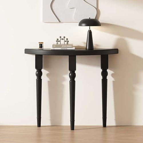Consolle in legno nero retrò stretto per ingresso, soggiorno, corridoio, effetto mezzaluna, 120 cm, tavolo da ingresso per corridoio