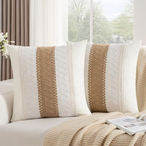 DakTou Funda Cojines 45x45 Boho Alargado Funda Cojin Marron Bohemia Textura Tejida Funda de Almohada Decorativos para Sofá Cama Silla Habitacion Oficina Salón Dormitorio 2 Piezas