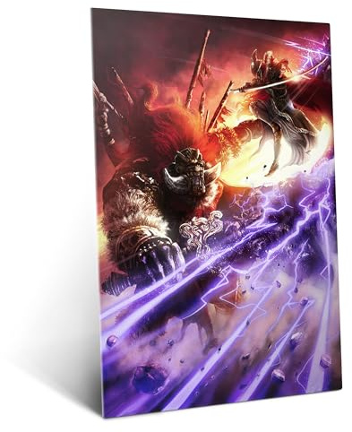 Displate Offiziell Elden Ring MetallPoster Magnetische Befestigung Inklusive Lizenziert Bilder Hochwertiges Poster Lands Between - Malenia against Radahn Poster 45 cm x 32 cm