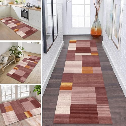 ZDYHMrj Teppich Läufer Lang Küche Flur Teppichläufer rutschfest Waschbar Küchenläufer Teppichmatten Rot Flurmatten 60X160CM Schmutzfangmatte Meterware Schlafzimmer Wohnzimmer Esszimmer Küchenteppich