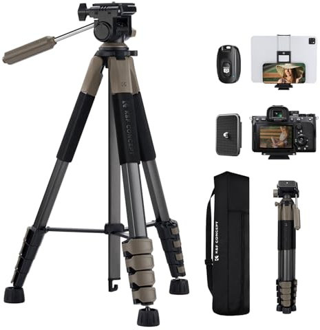 190cm/75'' K&F CONCEPT Compact Tripod for DSLR Camera, Camera Tripod Compatible for Canon Nikon Sony with 2-in-1 Phone Tablet Holder, Travel Stand with Bluetooth, Load Capacity 4kg