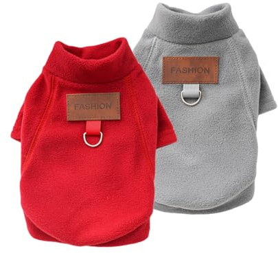 2 Stück/3 Stück Fleece Hundepullover für kleine Hunde, weicher Warmer Rollkragen Hunde Sweater Mantel, Haustier Welpe Katze Winterbekleidung (A-Grau Rot, M)
