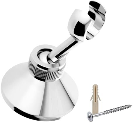 Shower Head Holder for Handheld Showerhead and Standard Wash Hose, Bath Holder Bracket Copper Wall Mount Chrome Plated 360 Degrees Adjustable Rustproof Construction,10x18cm, Silver