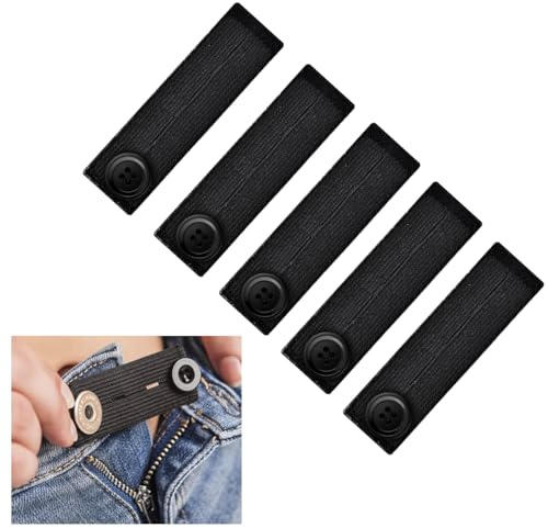 Ruayia 5 stycken byxlinningsförlängare, 25 x 85 mm elastiska midjeförlängningar, byxknappförlängning, justerbar knappförlängning, linnings-expandrar för män och kvinnor, för jeans och byxor, svart, M