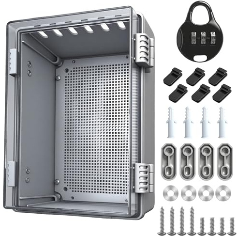 Waterproof Junction Box, Surface-Mounted Junction Box, IP65, ABS Plastic Housing Distribution Box Surface-Mounted with Lock, Durable Outdoor Control Cabinet for Indoor and Outdoor Use (300 x 200 x 170