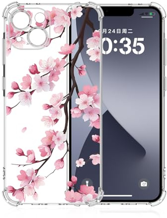 Xkladz Hülle für iPhone 14, Transparente Silikon Handyhülle mit Blumen Muster Dünnes Weiche TPU Cover, Stoßfest und Absturzsicherung Schutzhülle für Mädchen Case, Sakura