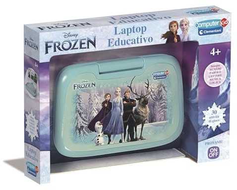 Clementoni - Computer Kid Frozen Laptop Educativo Bambini 4+ Anni, 30 attività Interattive per Imparare Lettere, Numeri, Logica e Musica, Tastiera Illustrata e Schermo LCD, Lingua Italiana, 16056