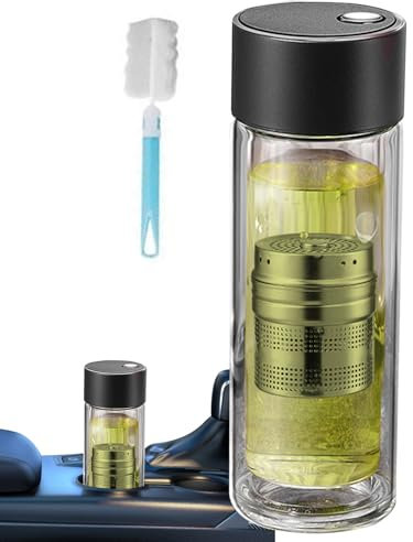 Moreeulsi Bouteille d'eau avec filtre – Infuseur à thé de voyage 400 ml, résistant aux hautes températures avec couvercle magnétique, tasse d'eau double couche pour hydratation, sport, gym, voyage