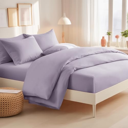 RUIKASI King Bedding Set 4 Piece Lavender - Purple Duvet Cover Kingsize Sets with Microfiber Fitted Sheet and Pillow Cases