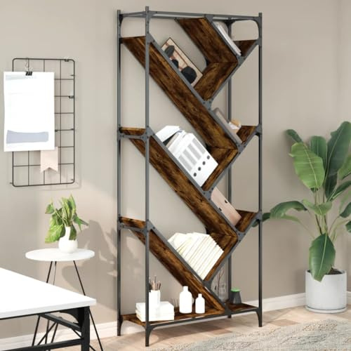 QZZCED Libreria per affumicatura, versatile, per libri, soggiorno, ufficio, 79 x 30 x 180 cm, in legno e metallo