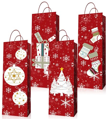 4er Pack Weihnachtsfeier Weinpräsenttaschen Hohe Papier Weintaschen | 4er Pack Weihnachtsfeier Weinpräsenttaschen Hohe Papier Weintaschen Weihnachts Weinpräsenttaschen für Silvester