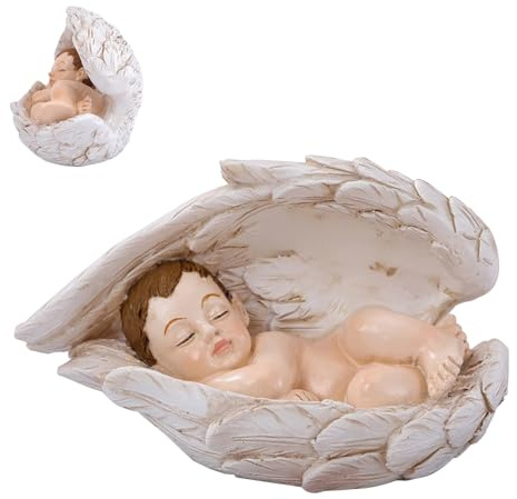 Figuras de pesebre de Navidad | Estatua de escritorio religiosa, niño de Jesús dormido de resina con alas de ángel decoración de figura para gabinete de exhibición de estantería de alféizar de ventana
