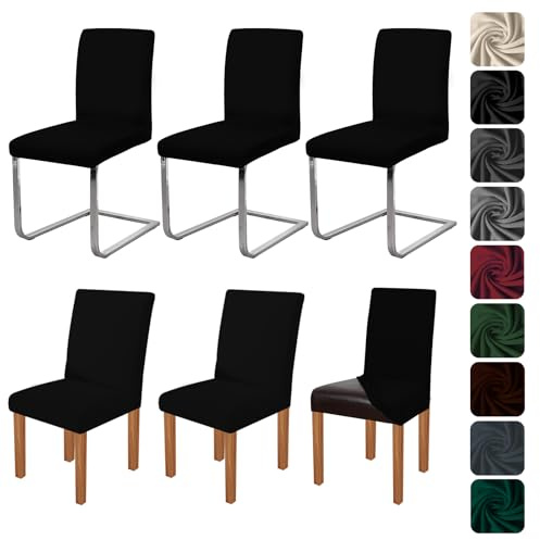 jabeick Elastische Stuhlhussen 6er Set Stuhlbezug Stretch Hussen (Schwarz) | Abnehmbarer Waschbarer Stuhlbezüge Stühle Schutz für Esszimmer Küche Restaurant Hotel Bankett Hochzeit