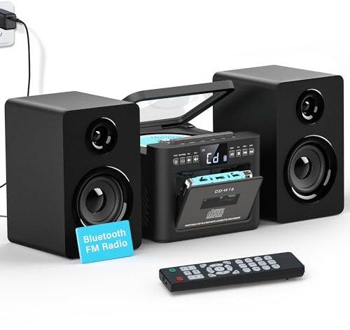 Greadio - Sistema estéreo con reproductor de CD y grabadora de cassette, altavoz de 40 W con Bluetooth 5.1, reproductor de cassette con radio FM, USB, TF, AUX, mando a distancia, equipo de música HiFi