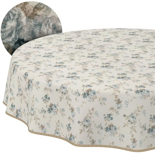 ANRO Tischdecke abwaschbar Rosen Alisa mit Saum rund Ø 140 cm Tischwäsche | mit Saum eingefasst – schmutz- & wasserabweisend, pflegeleicht – waschbar bei 30 °C – ideal für Garten, Terrasse & Esszimmer