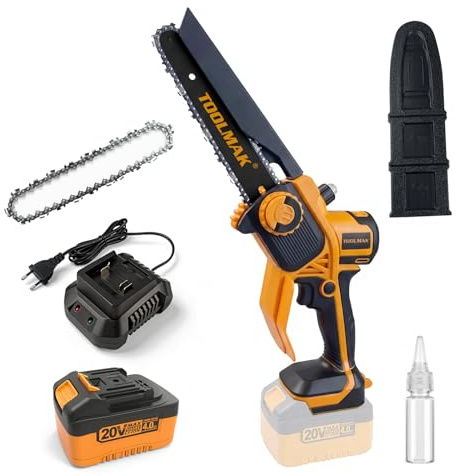 TOOLMAK 6 Pollici Mini Motosega a Batteria 20V Brushless Motore | Lama 6 Pollici, Motosega Elettrica Portatile per Potatura, Taglio Legno, Giardinaggio (1 Batteria)