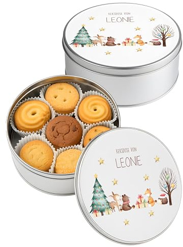 Kidsmood - Keksdose aus Metall – Personalisierte Weihnachtsdose zum Befüllen | Lebensmittelechte Gebäckdose mit Deckel | Tolle Gadgets zum Keksbacken für Plätzchen, Kekse & Weihnachtsgebäck
