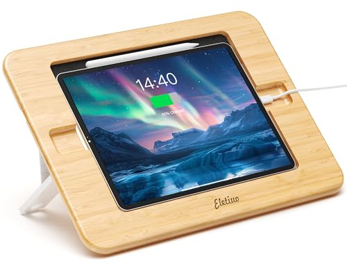 ELETIUO Bamboo Tablet Stand with Pencil Wireless Charging for 9.7-13 Devices,Multi-Angle Adjustable Stand for Drawing,Compatible with iPad Air/Mini & iPad Pro 10.5/11/12.9/13inch