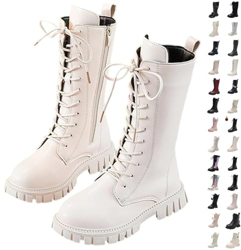 Bottines Fille et Enfant - Style K-pop Gothique pour Déguisement et Costume - Bottes d'Hiver,de Neige-Chaussures Tenue K-pop,à Lacets avec Fermeture Éclair Punk,Idéales pour les Looks à Thème