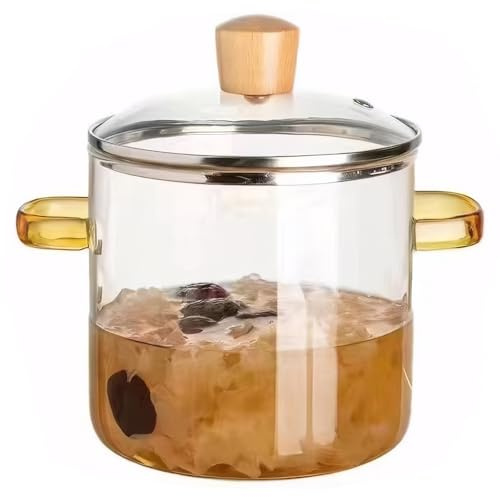 Pentola In Vetro, Pentola In Vetro Da 2, 3 Litri Con Coperchio Zuppiera Trasparente A Doppio Manico Borosilicato Alto Con Coperchio Per Pasta, Latte, Spezzatino, Caffè Trasparente