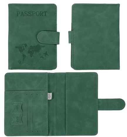 OUFEIJIA EUR Portapassaporto in pelle, porta carte d'imbarco da viaggio, custodia impermeabile for passaporto con slot for di blocco RFID for viaggi Design compatto(Groen)