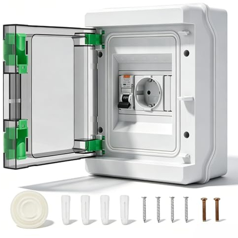 Prise avec dispositif différentiel à courant résiduel, Boîtier protection étanche IP65 montage en saillie avec prise 16A typeC et disjoncteur 16A 230V pour extérieurs environnements humides