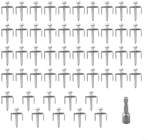 50PCS 304 Stainless Steel Fence Staples for Softwood, Woven Mesh and Chicken Wire Fencing, Rust Proof Garden Fixing Brackets with Screws and Hex Adapter