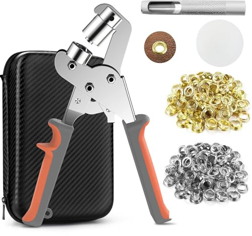 Öljettång, professionell öljettångssats med 500 öljetter (Ø 10mm), 10 mm metallöljett (guld, silver) med 1 slagverktyg, för presenningar, tyg, läder, tält, vinyl, segelduk, öljettång med öljetter