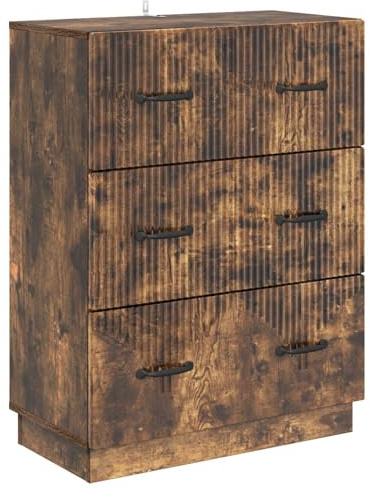 Nusvialune Lådskåp rökt ek trämaterial 66 x 34,5 x 87 cm med 3 lådor, låsbart förvaringsutrymme, perfekt för vardagsrum kontor hall för ordnad förvaring av filkdokument