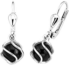 Amor Ohrhänger 925 Sterling Silber Damen Ohrschmuck, mit Onyx, 2,2 cm, Silber, Kommt in Schmuck Geschenk Box, 2017170