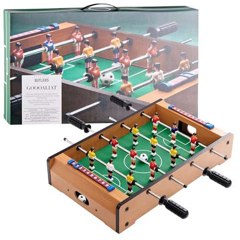 BUTLERS Tischkicker Holz - GOOOALIAT - Mini-Kickertisch | 51x31x11 cm - Kickertisch mit zwei Bällen & Spielstandsanzeige - Tischfußball mit rutschfesten Griffen