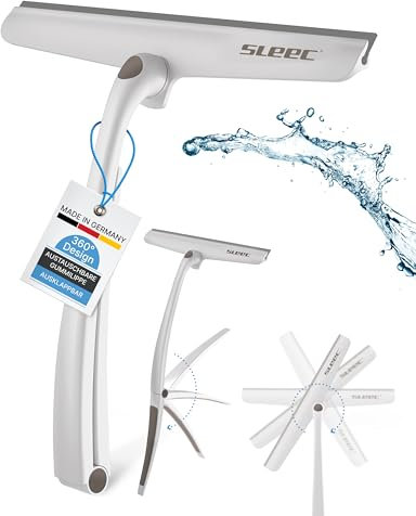 SLEEC Duschabzieher Cleanline 360 Grad drehbar, Weiß/Grau Made in Germany, Hochwertiger Duschabzieher mit integrierter Aufhängung für Bad und Dusche