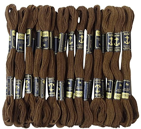 ANCHOR Hand Cross Stitch Stranded Cotton Embroidery Thread Floss Pack of 25 Skeins-Brown