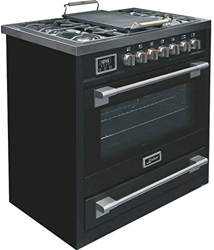 Kaiser HGE 93505 S Gaz Electrique Cuisinière 90cm/Four électrique/Cuisinière/ 115L / Plaque de cuisson au gaz/ 4,5 Kw WOK/ 8 fonctions/Autonettoyage/Gaz naturel et propane possibles/Qualité de luxe
