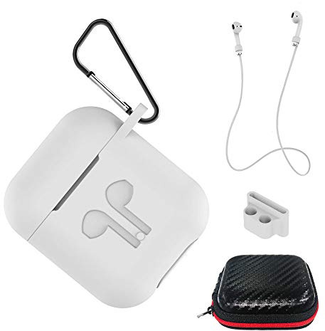 AICEK Custodia Compatiblile con AirPods 1 & 2 Cover Silicone Case per Apple AirPods Protective Accessori con Moschettone,Earpod cover Bianco