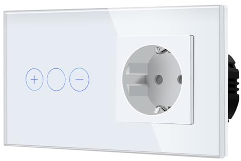 BSEED DimmSchalter mit Steckdose für LED-Lampen, Non-wifi Schalter aus Glas 240V für eine perfekte Listimmungsvolle, 1 Fach 1 Weg Weiß