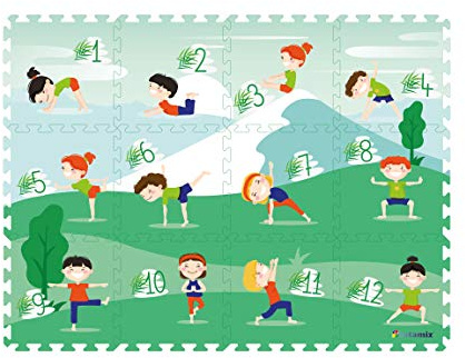 TATAMIZ - Mon Tapis de Yoga - 12 Dalles en Mousse EVA - 25 Cartes Incluses - Yoga Facile pour Enfants - Dès 3 Ans - TTMZ125