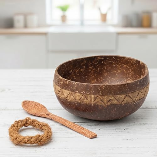 cocovibes Coconut smoothie müsli skål, kokosnötsskål dekoration, handgjord, naturlig, hållbar