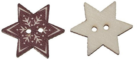 SiAura Material - 50 Stück Holzknöpfe Hexagon Weihnachten Schneeflocke Muster 25mm x 22mm, dunkelbraun, 2 Löcher I Zum Nähen, Basteln und Dekorieren